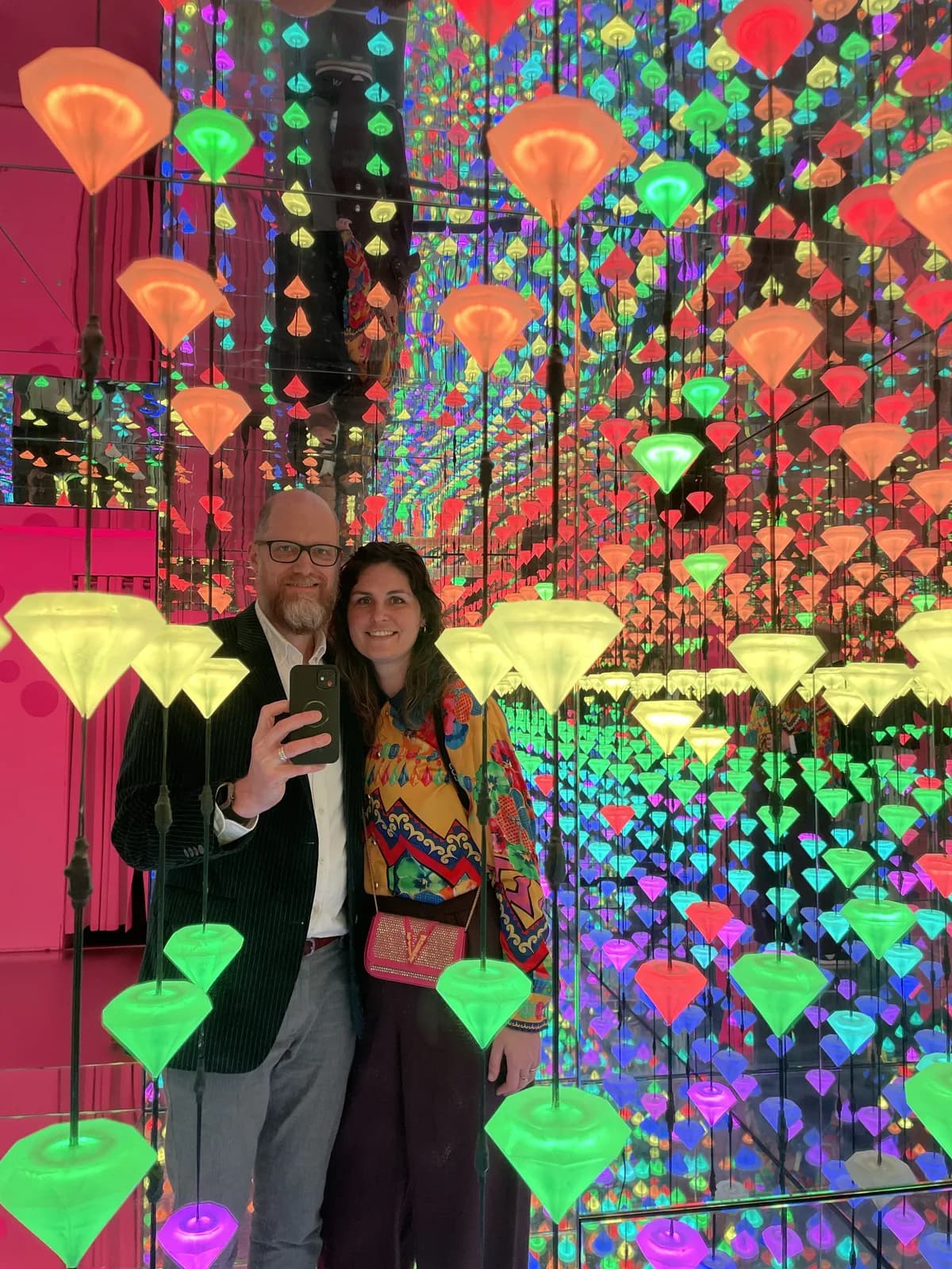 Two people together in a museum interior